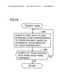 STORAGE MEDIUM STORING IMAGE PROCESSING PROGRAM FOR IMPLEMENTING CONTROLLED IMAGE DISPLAY ACCORDING TO INPUT COORDINATE, INFORMATION PROCESSING DEVICE AND METHOD FOR IMAGE PROCESSING diagram and image