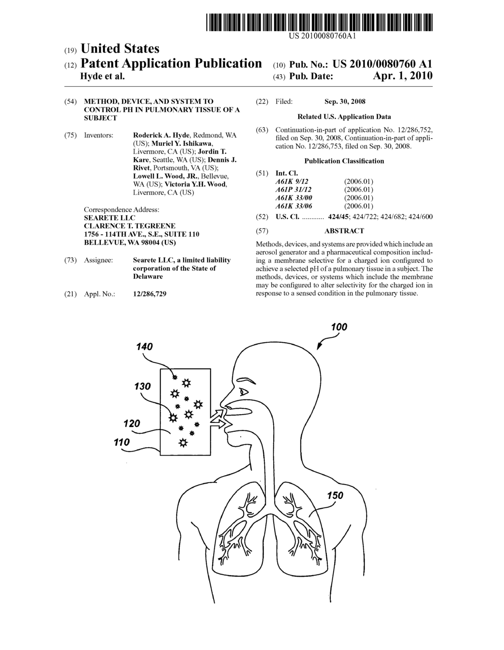 Method, device, and system to control pH in pulmonary tissue of a subject - diagram, schematic, and image 01