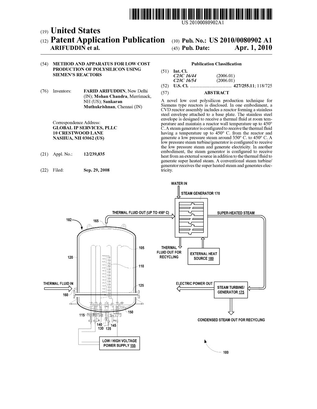 METHOD AND APPARATUS FOR LOW COST PRODUCTION OF POLYSILICON USING SIEMEN'S REACTORS - diagram, schematic, and image 01