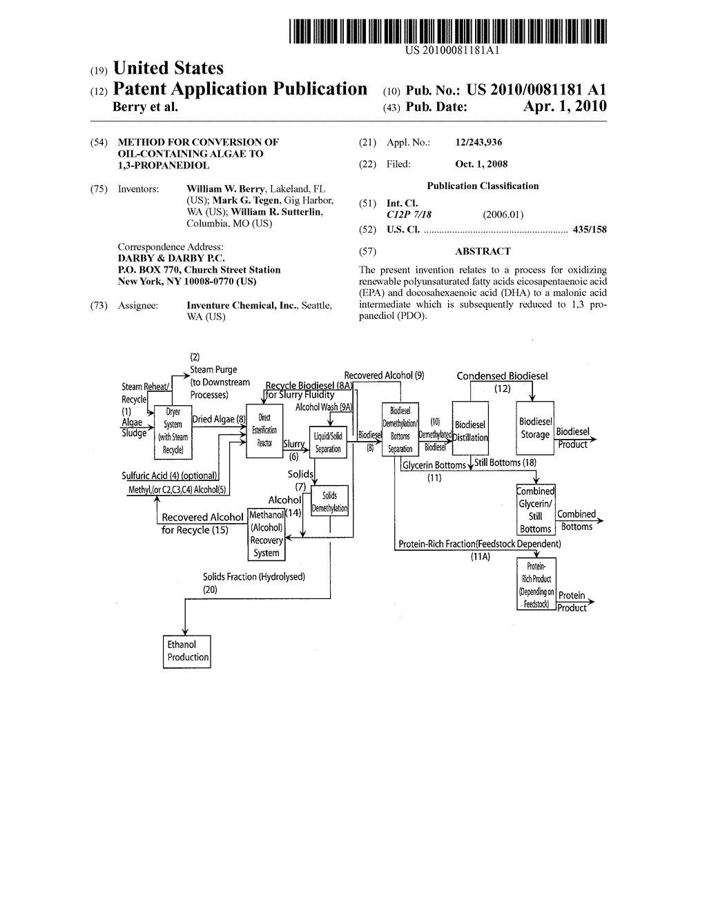 METHOD FOR CONVERSION OF OIL-CONTAINING ALGAE TO 1,3-PROPANEDIOL - diagram, schematic, and image 01