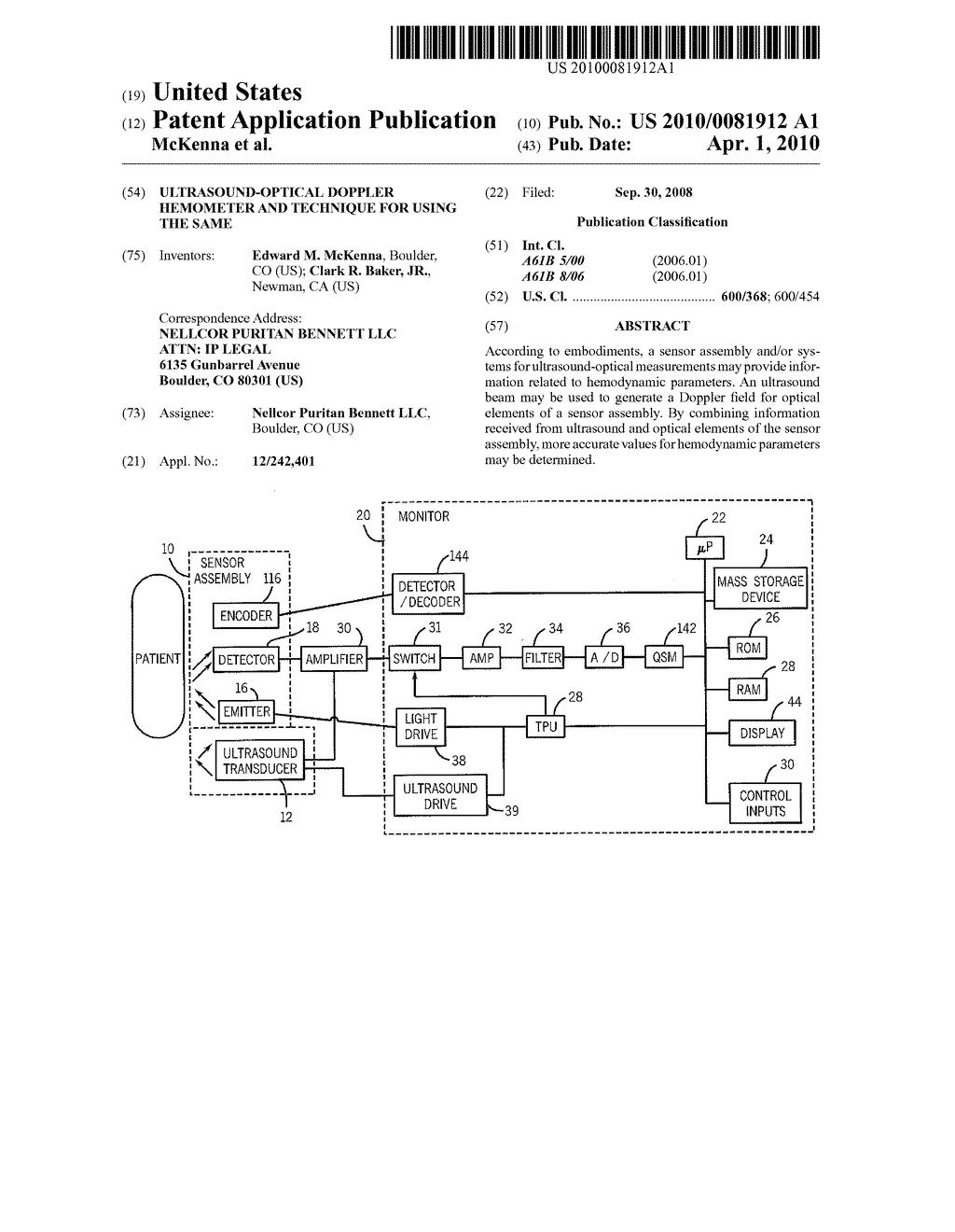 Ultrasound-Optical Doppler Hemometer and Technique for Using the Same - diagram, schematic, and image 01