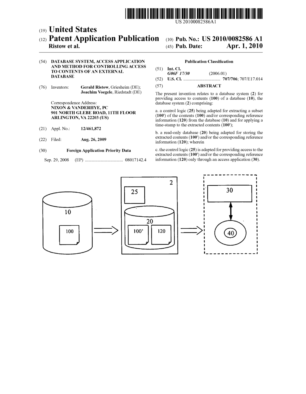 Database system, access application and method for controlling access to contents of an external database - diagram, schematic, and image 01