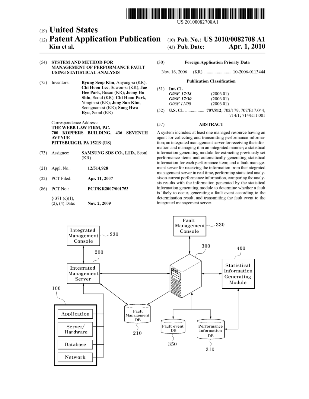 System and Method for Management of Performance Fault Using Statistical Analysis - diagram, schematic, and image 01