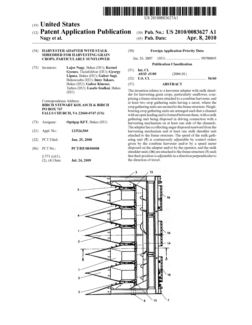 HARVESTER ADAPTER WITH STALK SHREDDER FOR HARVESTING GRAIN CROPS, PARTICULARLY SUNFLOWER - diagram, schematic, and image 01