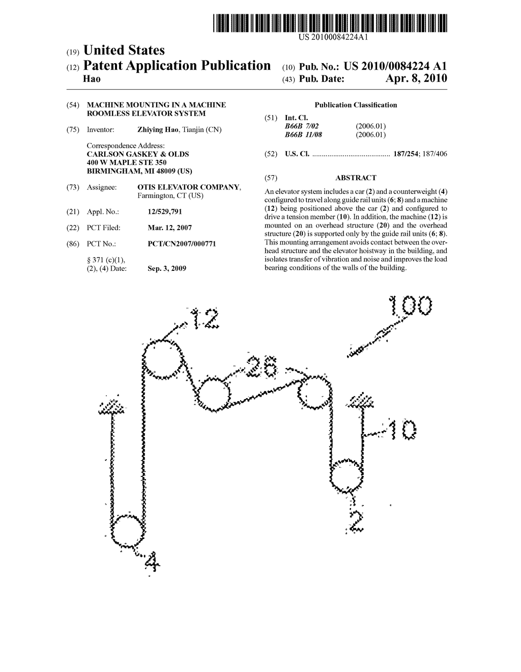 MACHINE MOUNTING IN A MACHINE ROOMLESS ELEVATOR SYSTEM - diagram, schematic, and image 01