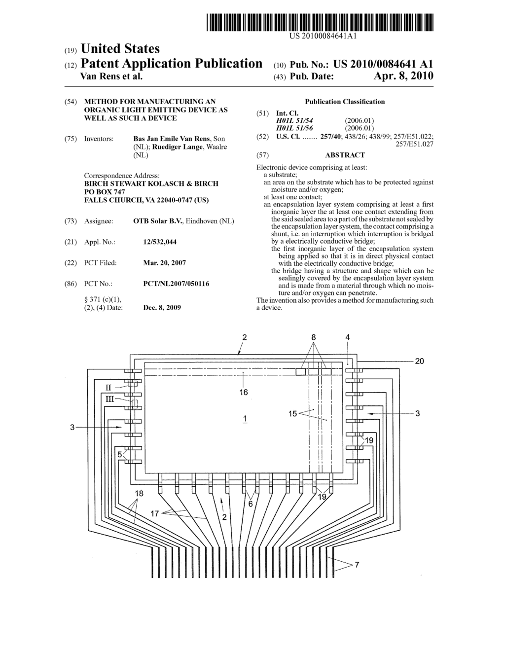 METHOD FOR MANUFACTURING AN ORGANIC LIGHT EMITTING DEVICE AS WELL AS SUCH A DEVICE - diagram, schematic, and image 01