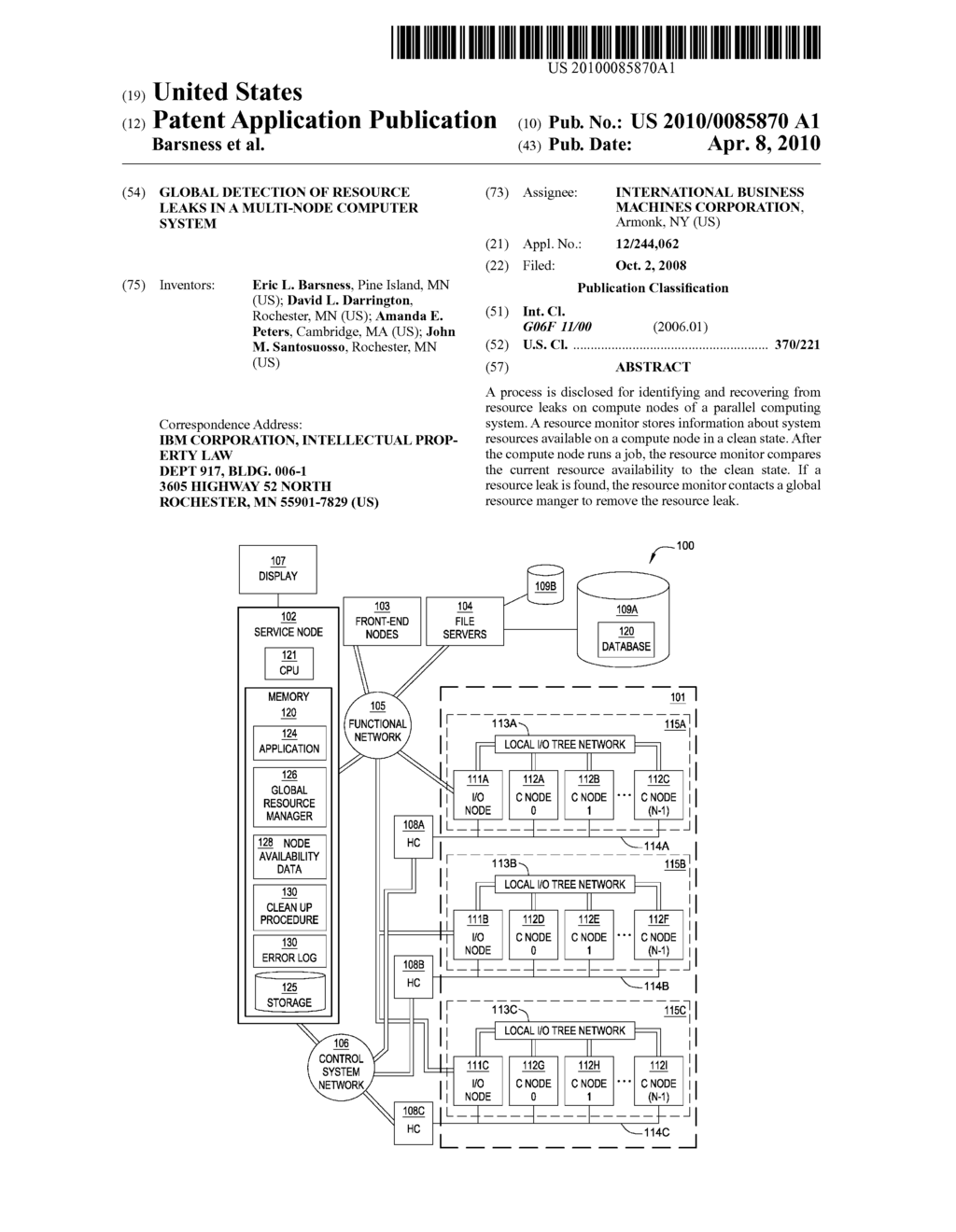 GLOBAL DETECTION OF RESOURCE LEAKS IN A MULTI-NODE COMPUTER SYSTEM - diagram, schematic, and image 01