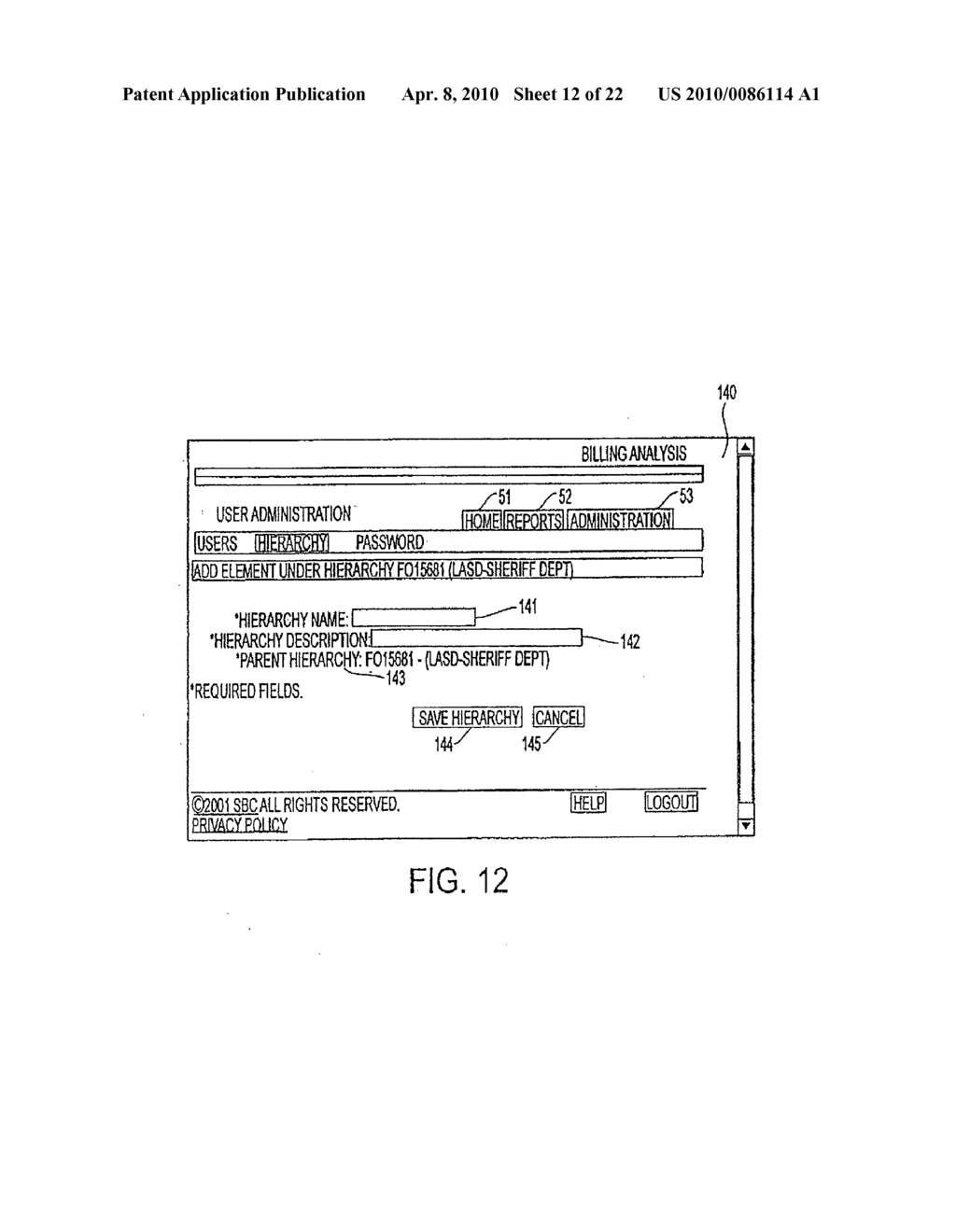 METHOD AND SYSTEM FOR PRESENTING BILLING INFORMATION ACCORDING TO A CUSTOMER-DEFINED HIERARCHAL STRUCTURE - diagram, schematic, and image 13