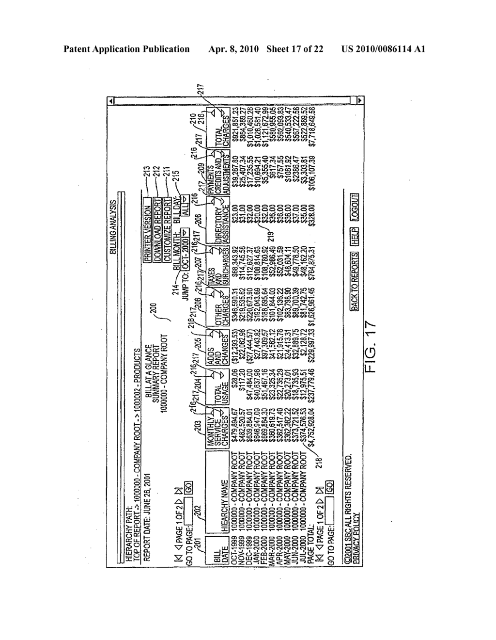 METHOD AND SYSTEM FOR PRESENTING BILLING INFORMATION ACCORDING TO A CUSTOMER-DEFINED HIERARCHAL STRUCTURE - diagram, schematic, and image 18