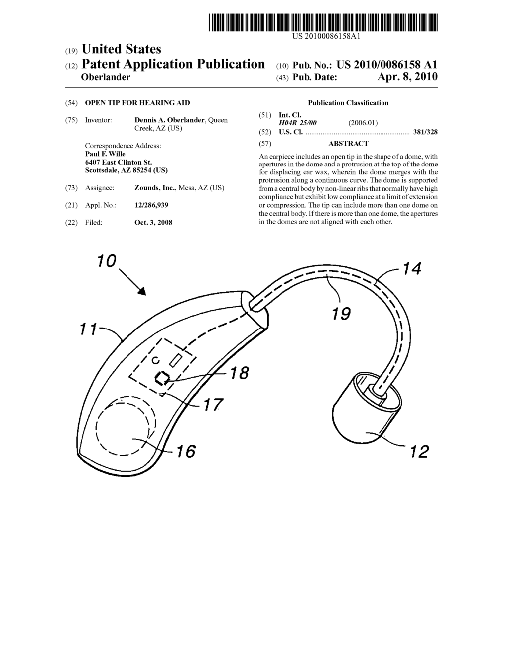 Open tip for hearing aid - diagram, schematic, and image 01