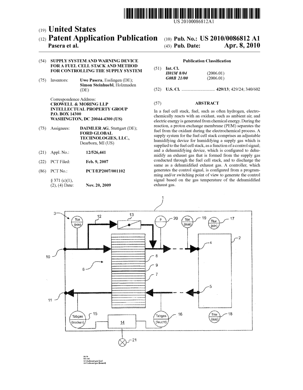 Supply System and Warning Device for a Fuel Cell Stack and Method for Controlling the Supply System - diagram, schematic, and image 01