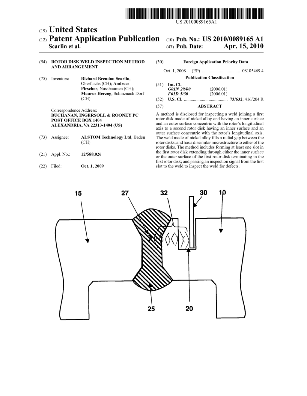 Rotor disk weld inspection method and arrangement - diagram, schematic, and image 01