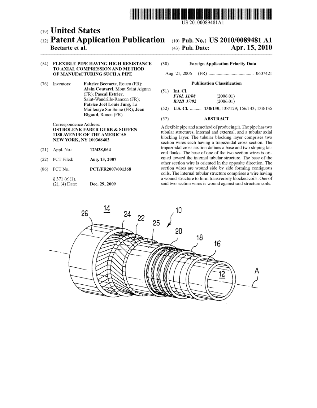 FLEXIBLE PIPE HAVING HIGH RESISTANCE TO AXIAL COMPRESSION AND METHOD OF MANUFACTURING SUCH A PIPE - diagram, schematic, and image 01