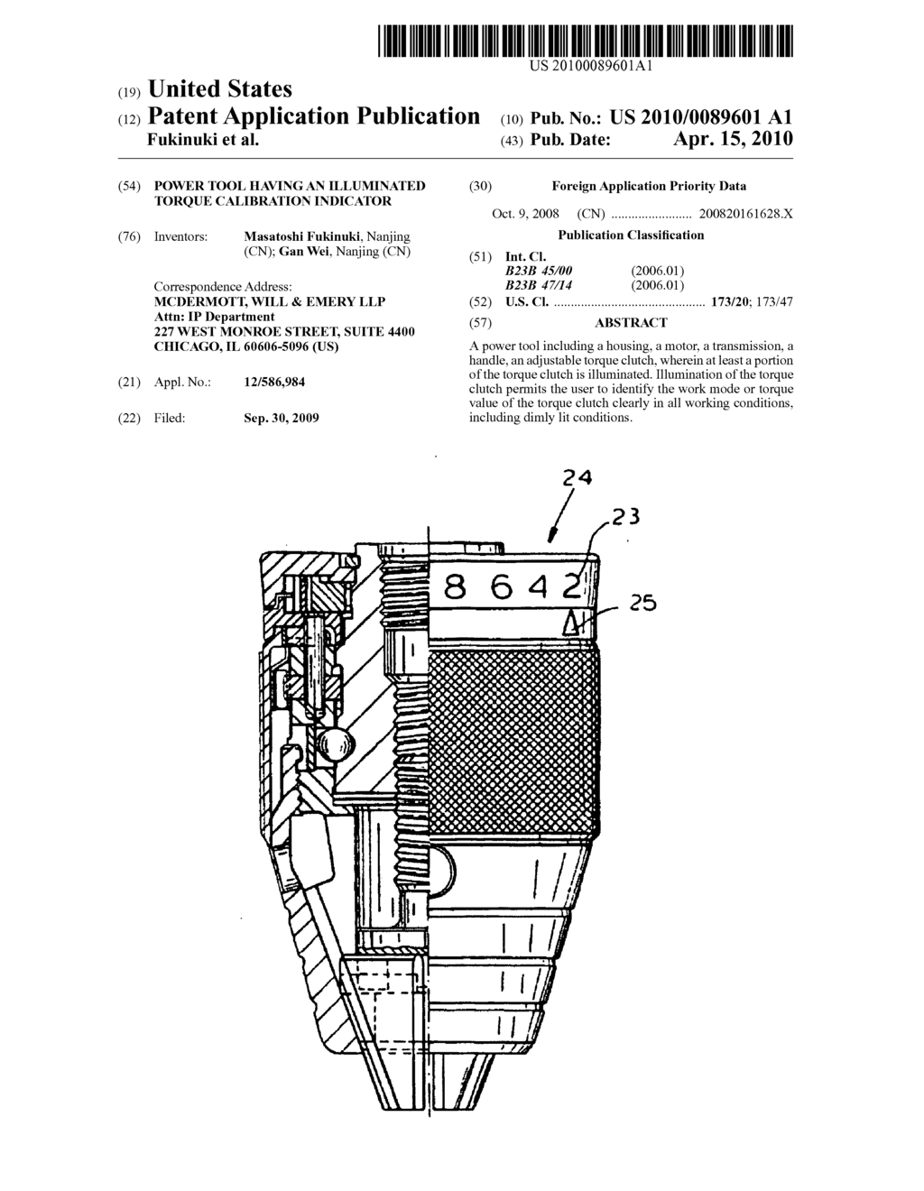 Power tool having an illuminated torque calibration indicator - diagram, schematic, and image 01