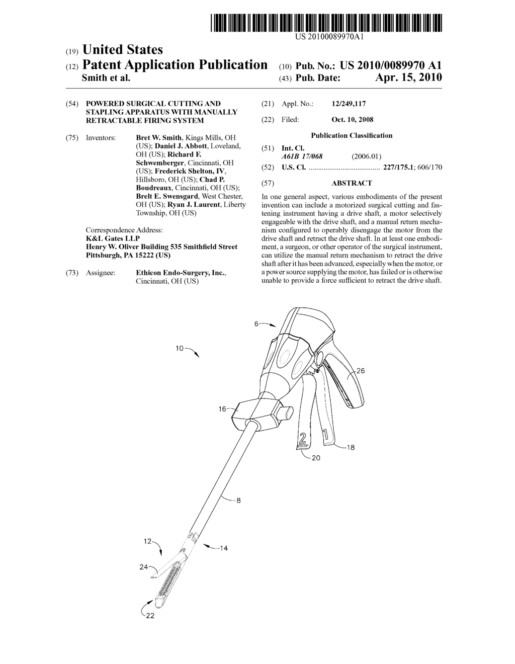 POWERED SURGICAL CUTTING AND STAPLING APPARATUS WITH MANUALLY RETRACTABLE FIRING SYSTEM - diagram, schematic, and image 01