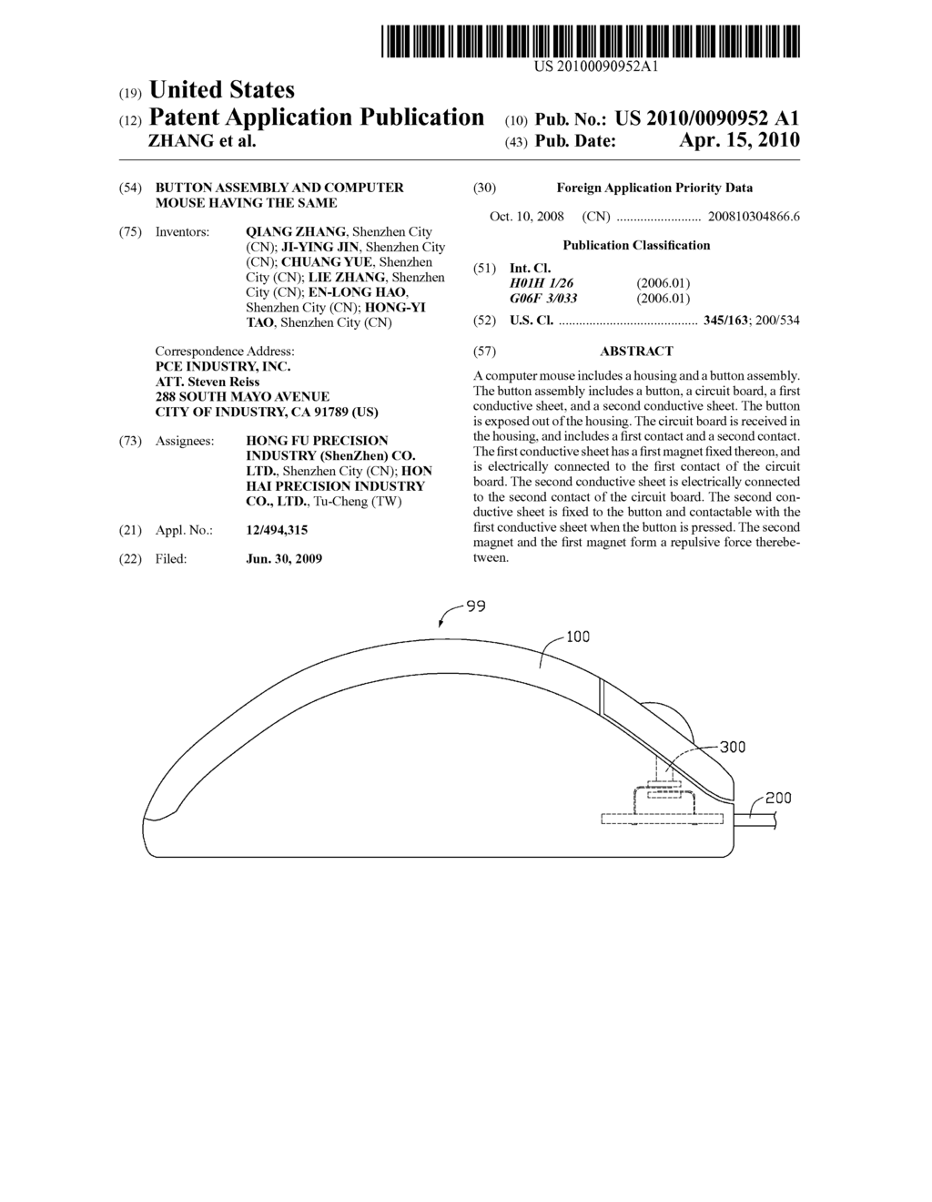 BUTTON ASSEMBLY AND COMPUTER MOUSE HAVING THE SAME - diagram, schematic, and image 01