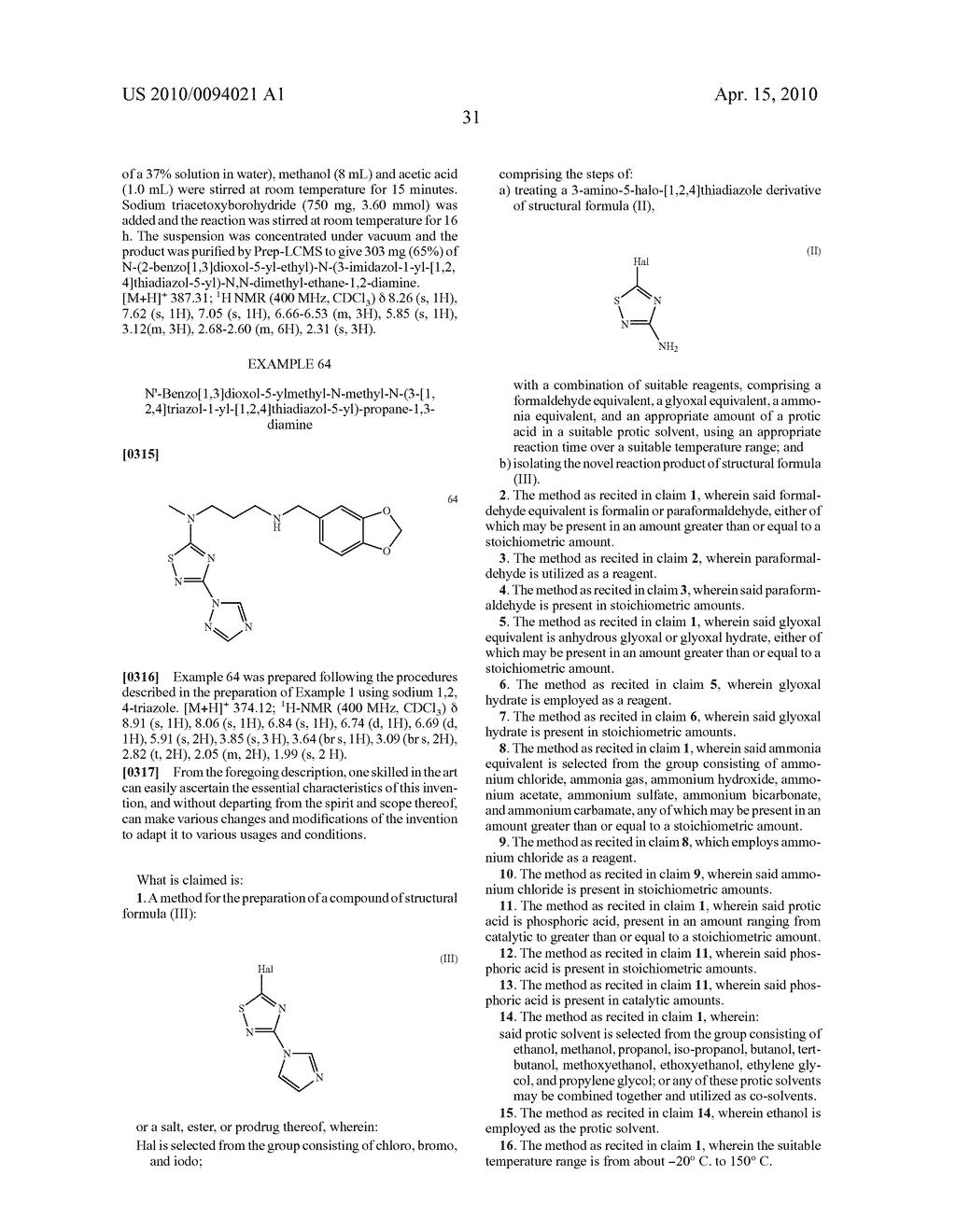 NOVEL METHOD OF PREPARATION OF 5-CHLORO-3-IMIDAZOL-1-YL-[1,2,4]THIADIAZOLE AND (3-IMIDAZOL-1-YL-[1,2,4]THIADIAZOL-5YL)-DIALKYL-AMINES - diagram, schematic, and image 32