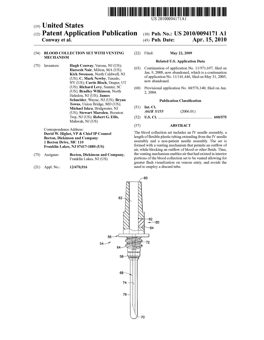 BLOOD COLLECTION SET WITH VENTING MECHANISM - diagram, schematic, and image 01