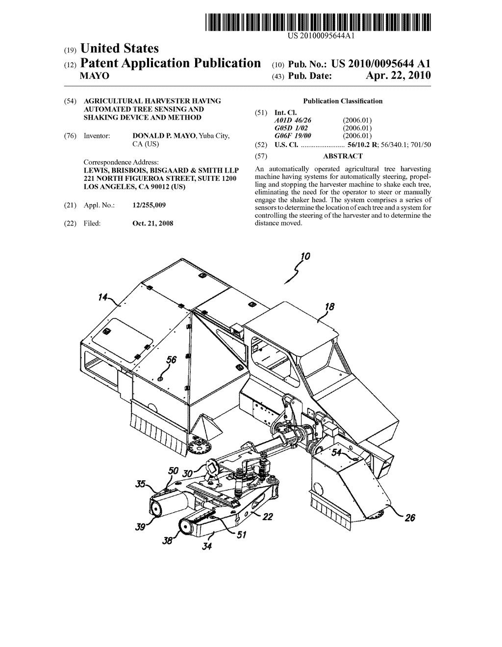 AGRICULTURAL HARVESTER HAVING AUTOMATED TREE SENSING AND SHAKING DEVICE AND METHOD - diagram, schematic, and image 01