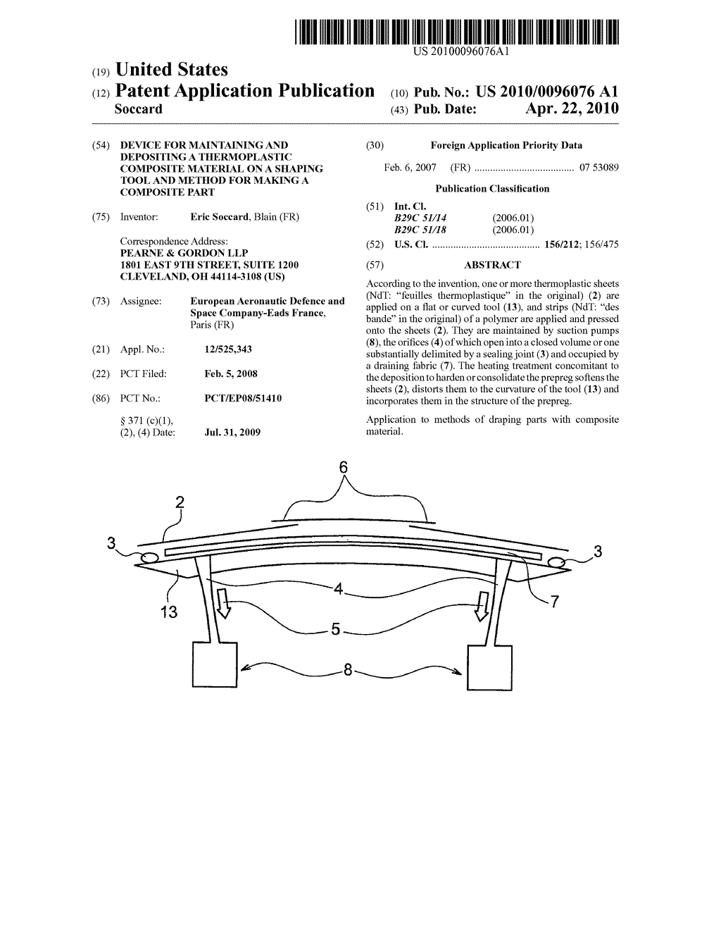 DEVICE FOR MAINTAINING AND DEPOSITING A THERMOPLASTIC COMPOSITE MATERIAL ON A SHAPING TOOL AND METHOD FOR MAKING A COMPOSITE PART - diagram, schematic, and image 01