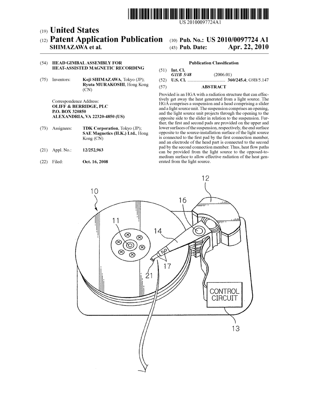 HEAD GIMBAL ASSEMBLY FOR HEAT-ASSISTED MAGNETIC RECORDING - diagram, schematic, and image 01