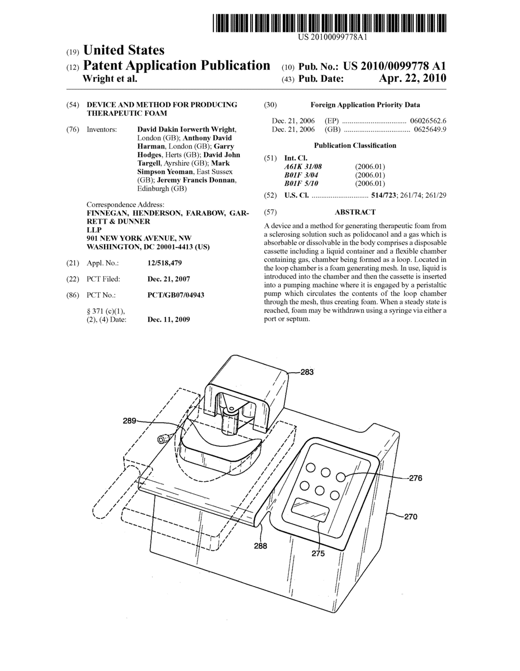 DEVICE AND METHOD FOR PRODUCING THERAPEUTIC FOAM - diagram, schematic, and image 01