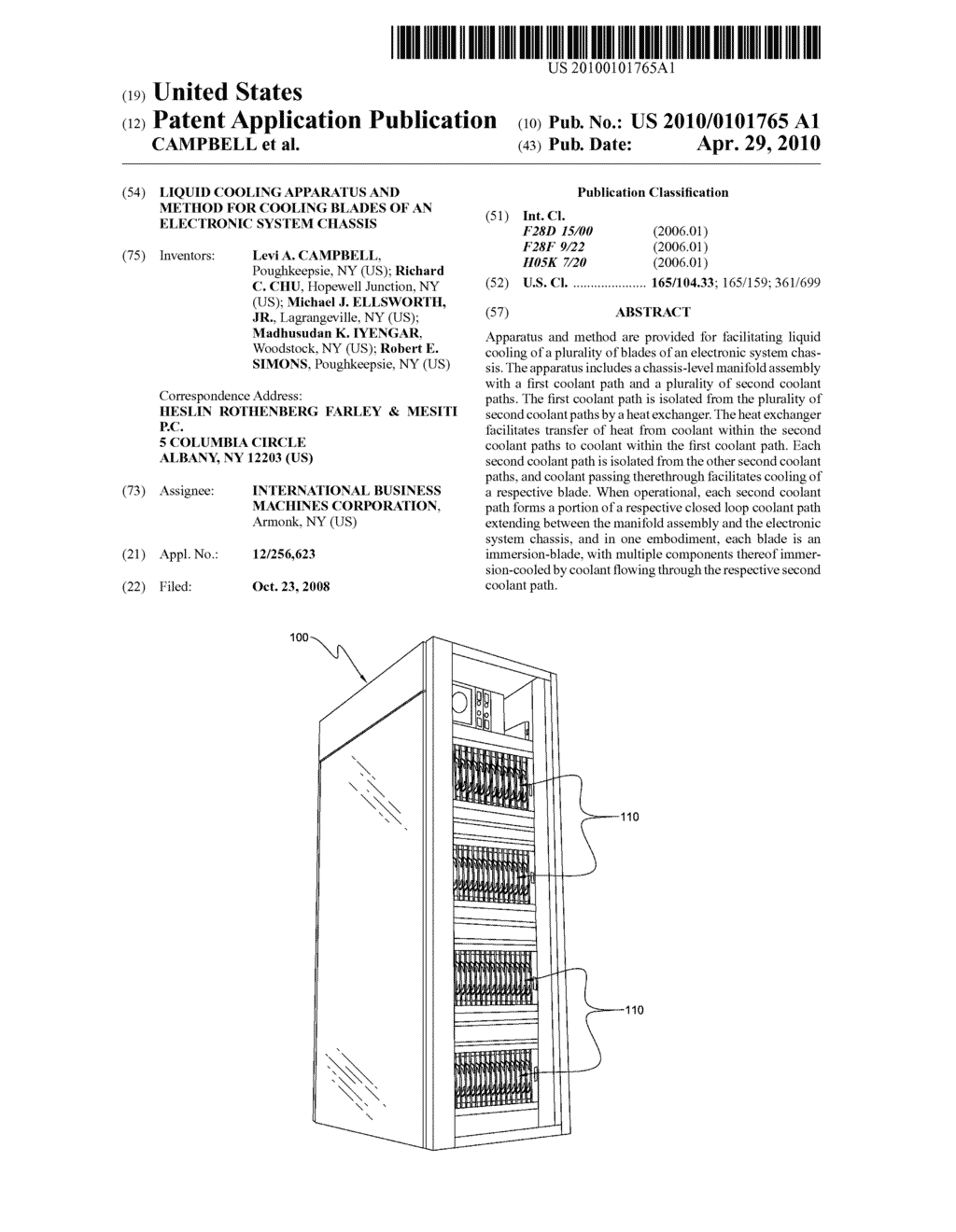 LIQUID COOLING APPARATUS AND METHOD FOR COOLING BLADES OF AN ELECTRONIC SYSTEM CHASSIS - diagram, schematic, and image 01