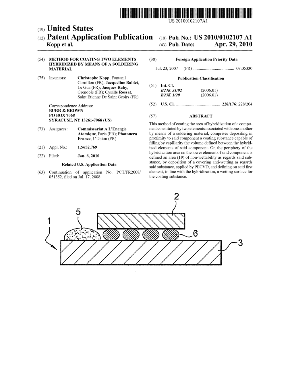 METHOD FOR COATING TWO ELEMENTS HYBRIDIZED BY MEANS OF A SOLDERING MATERIAL - diagram, schematic, and image 01