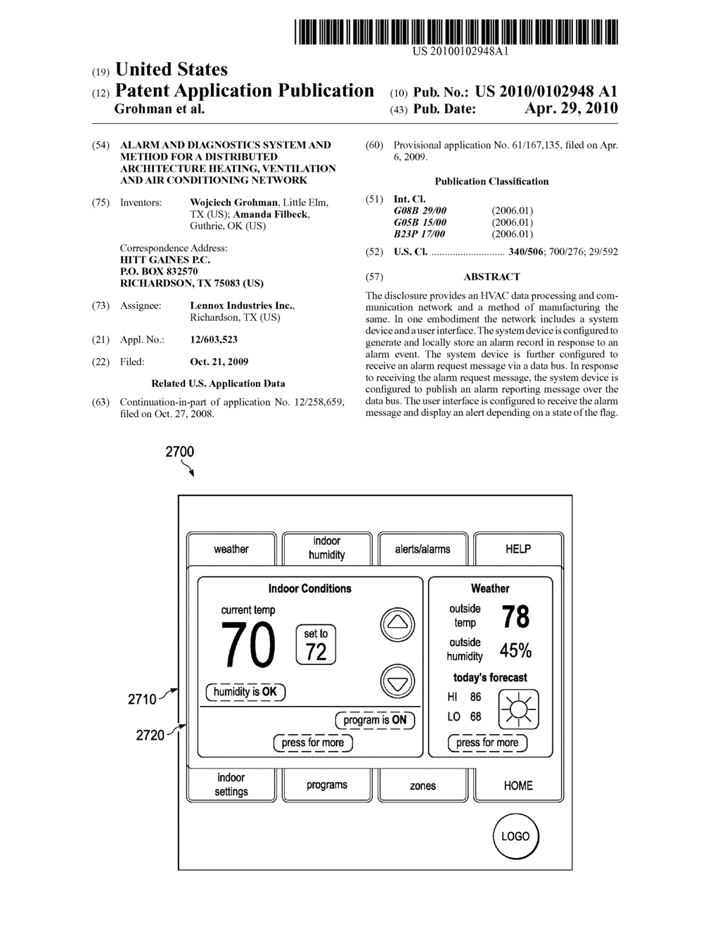 ALARM AND DIAGNOSTICS SYSTEM AND METHOD FOR A DISTRIBUTED ARCHITECTURE HEATING, VENTILATION AND AIR CONDITIONING NETWORK - diagram, schematic, and image 01