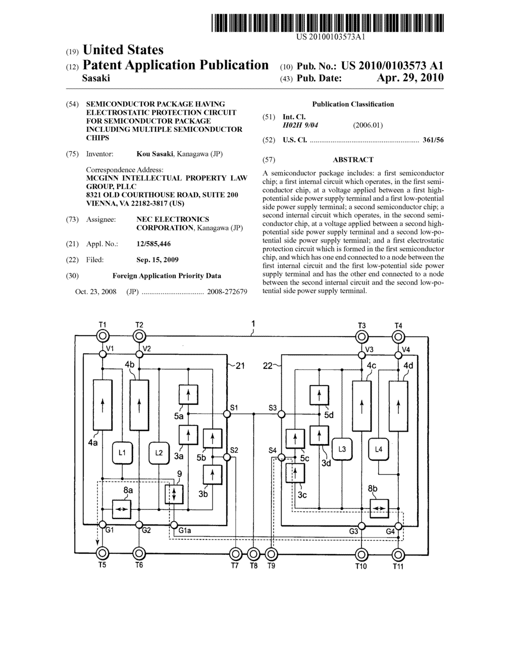 Semiconductor package having electrostatic protection circuit for semiconductor package including multiple semiconductor chips - diagram, schematic, and image 01