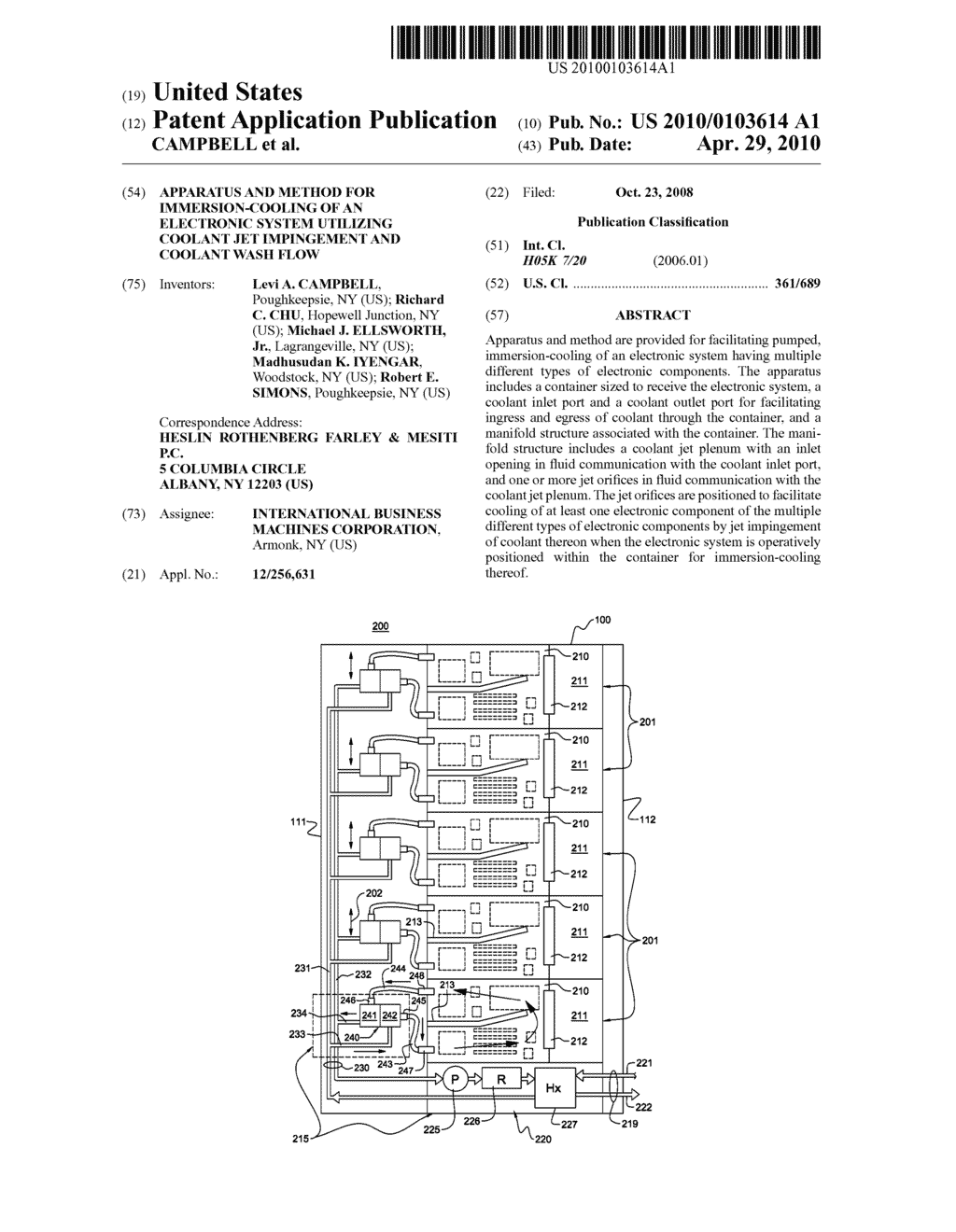 APPARATUS AND METHOD FOR IMMERSION-COOLING OF AN ELECTRONIC SYSTEM UTILIZING COOLANT JET IMPINGEMENT AND COOLANT WASH FLOW - diagram, schematic, and image 01