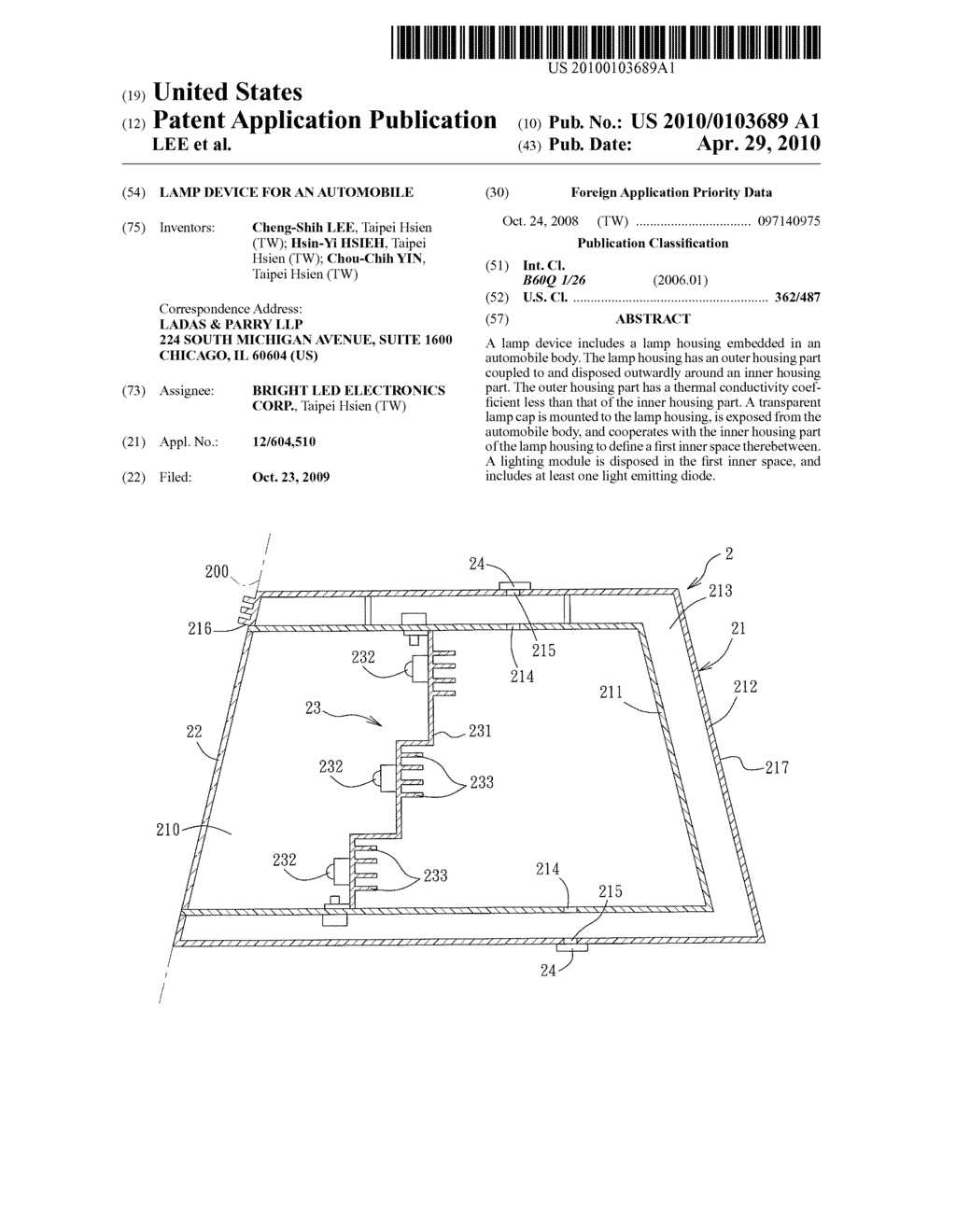 LAMP DEVICE FOR AN AUTOMOBILE - diagram, schematic, and image 01