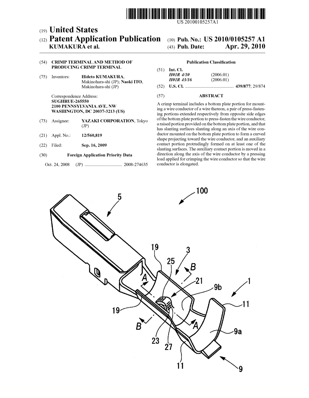 CRIMP TERMINAL AND METHOD OF PRODUCING CRIMP TERMINAL - diagram, schematic, and image 01