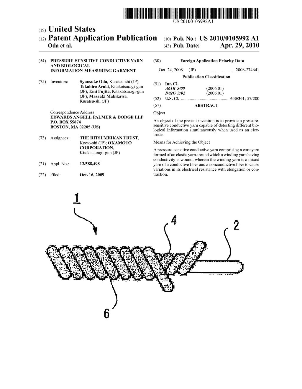 Pressure-sensitive conductive yarn and biological information-measuring garment - diagram, schematic, and image 01