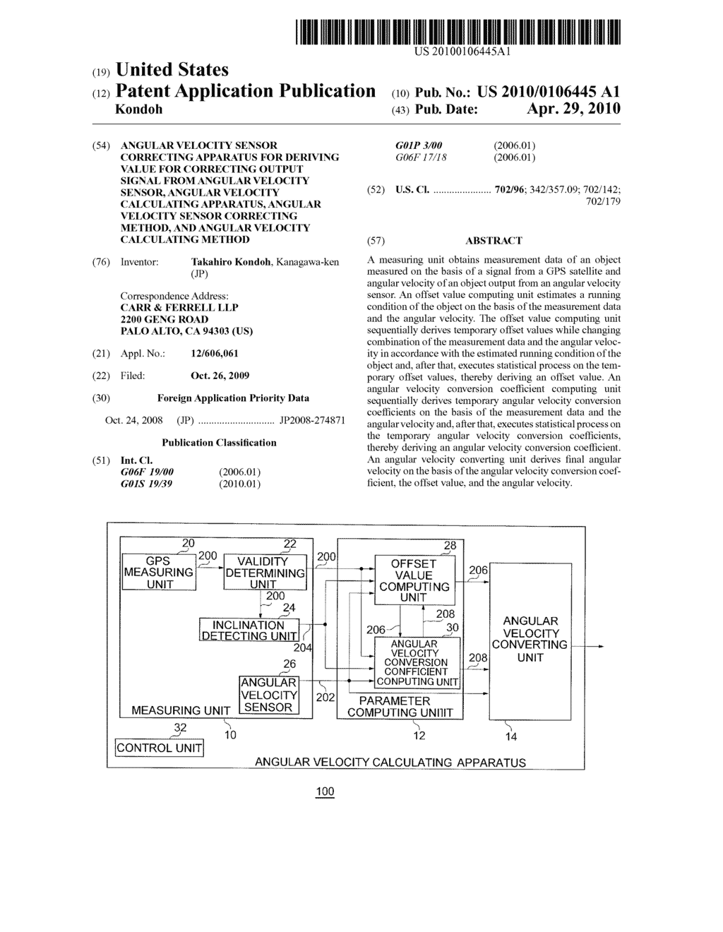 ANGULAR VELOCITY SENSOR CORRECTING APPARATUS FOR DERIVING VALUE FOR CORRECTING OUTPUT SIGNAL FROM ANGULAR VELOCITY SENSOR, ANGULAR VELOCITY CALCULATING APPARATUS, ANGULAR VELOCITY SENSOR CORRECTING METHOD, AND ANGULAR VELOCITY CALCULATING METHOD - diagram, schematic, and image 01