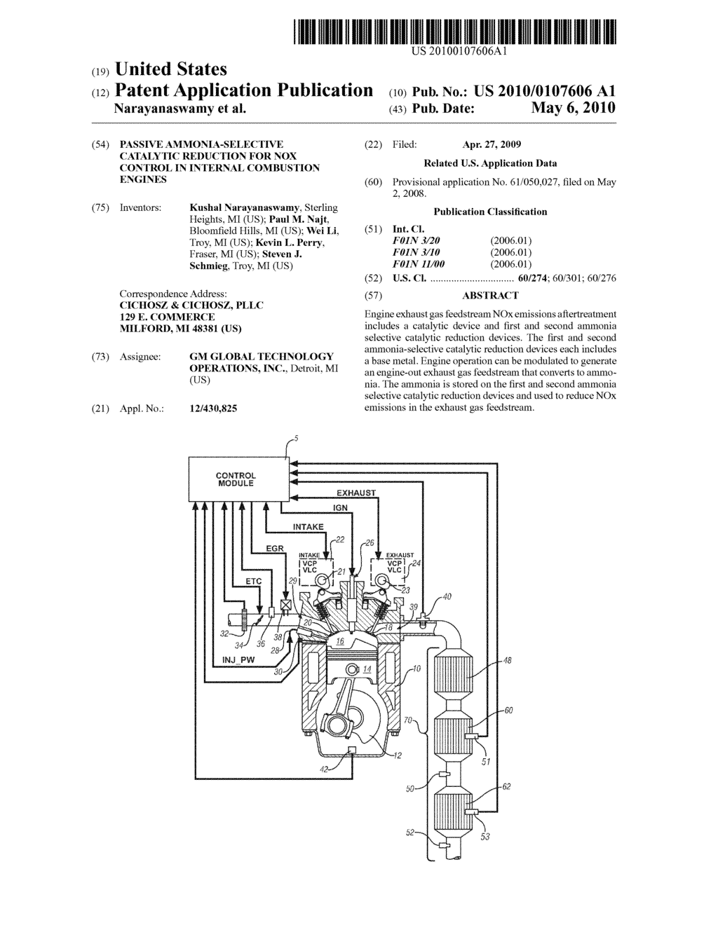 PASSIVE AMMONIA-SELECTIVE CATALYTIC REDUCTION FOR NOx CONTROL IN INTERNAL COMBUSTION ENGINES - diagram, schematic, and image 01