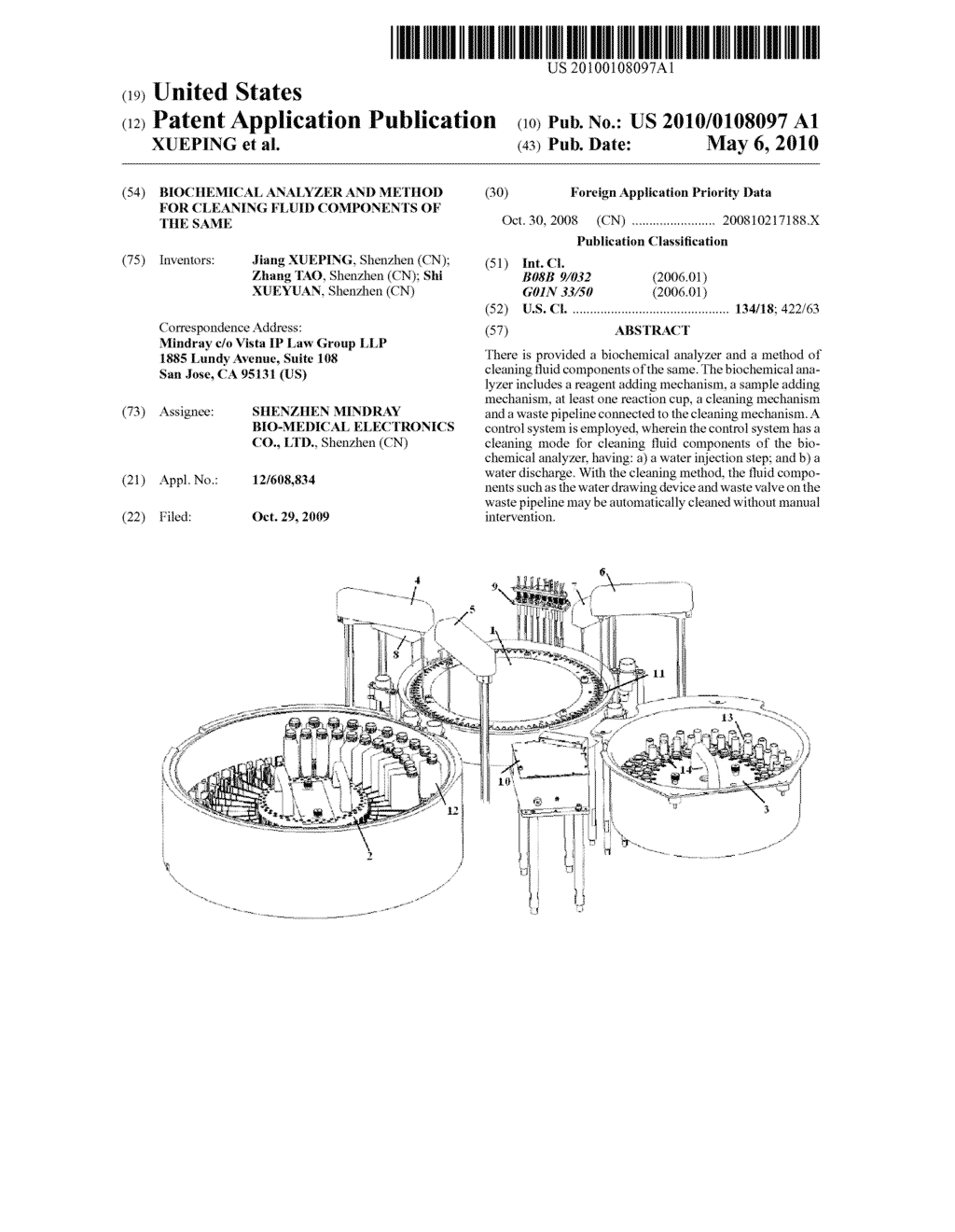 BIOCHEMICAL ANALYZER AND METHOD FOR CLEANING FLUID COMPONENTS OF THE SAME - diagram, schematic, and image 01