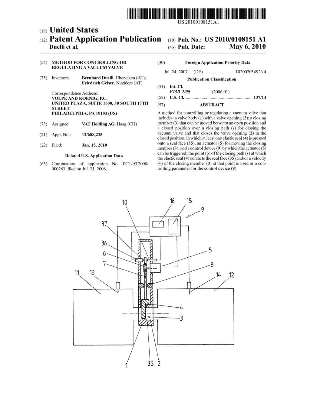 METHOD FOR CONTROLLING OR REGULATING A VACUUM VALVE - diagram, schematic, and image 01