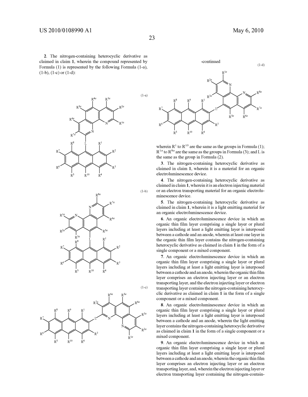 NITROGENOUS HETEROCYCLIC DERIVATIVE AND ORGANIC ELECTROLUMINESCENCE DEVICE MAKING USE OF THE SAME - diagram, schematic, and image 24