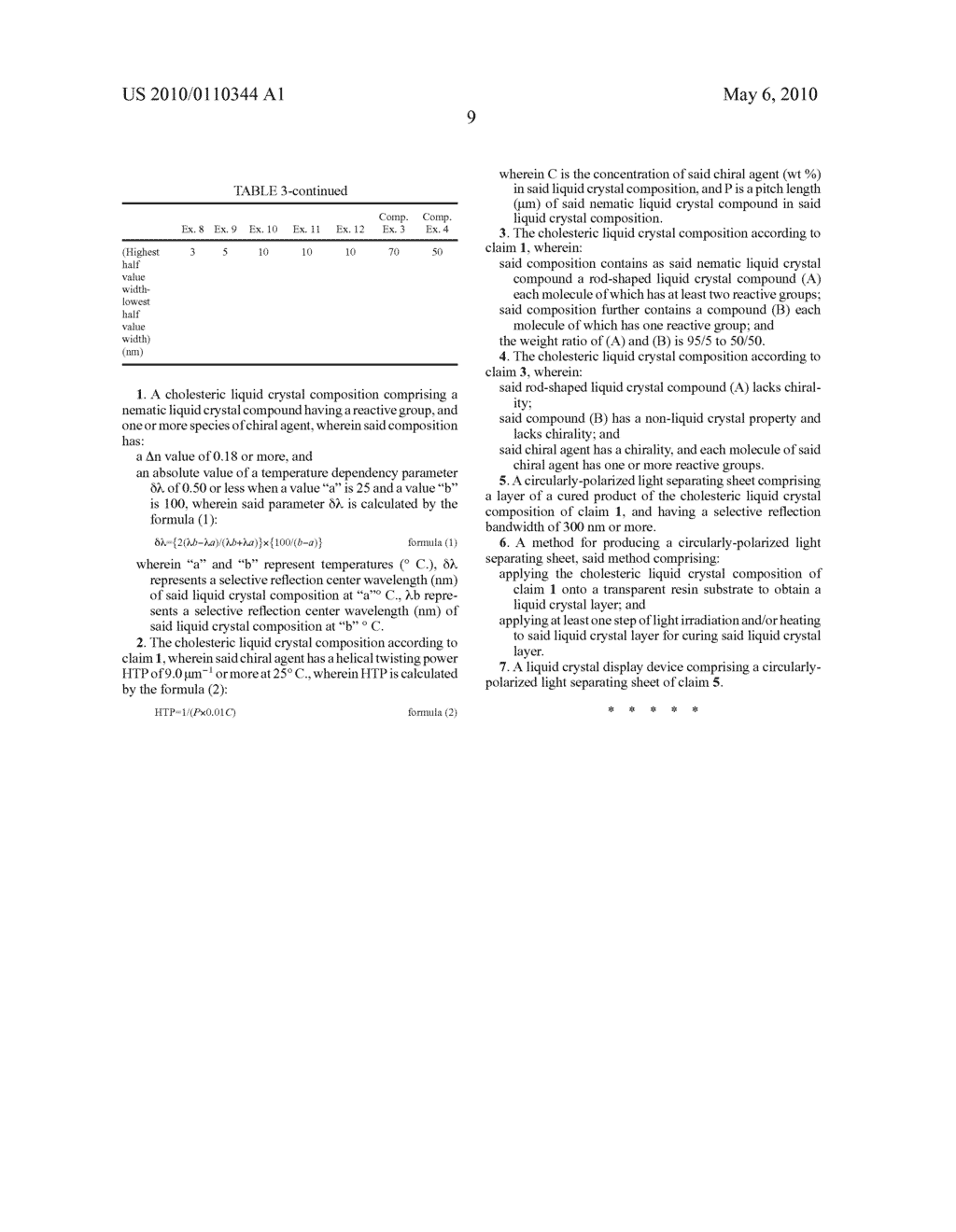 CHOLESTERIC LIQUID CRYSTAL COMPOSITION, CIRCULARLY-POLARIZED LIGHT SEPARATING SHEET AND METHODS FOR PRODUCTION THEREOF - diagram, schematic, and image 10