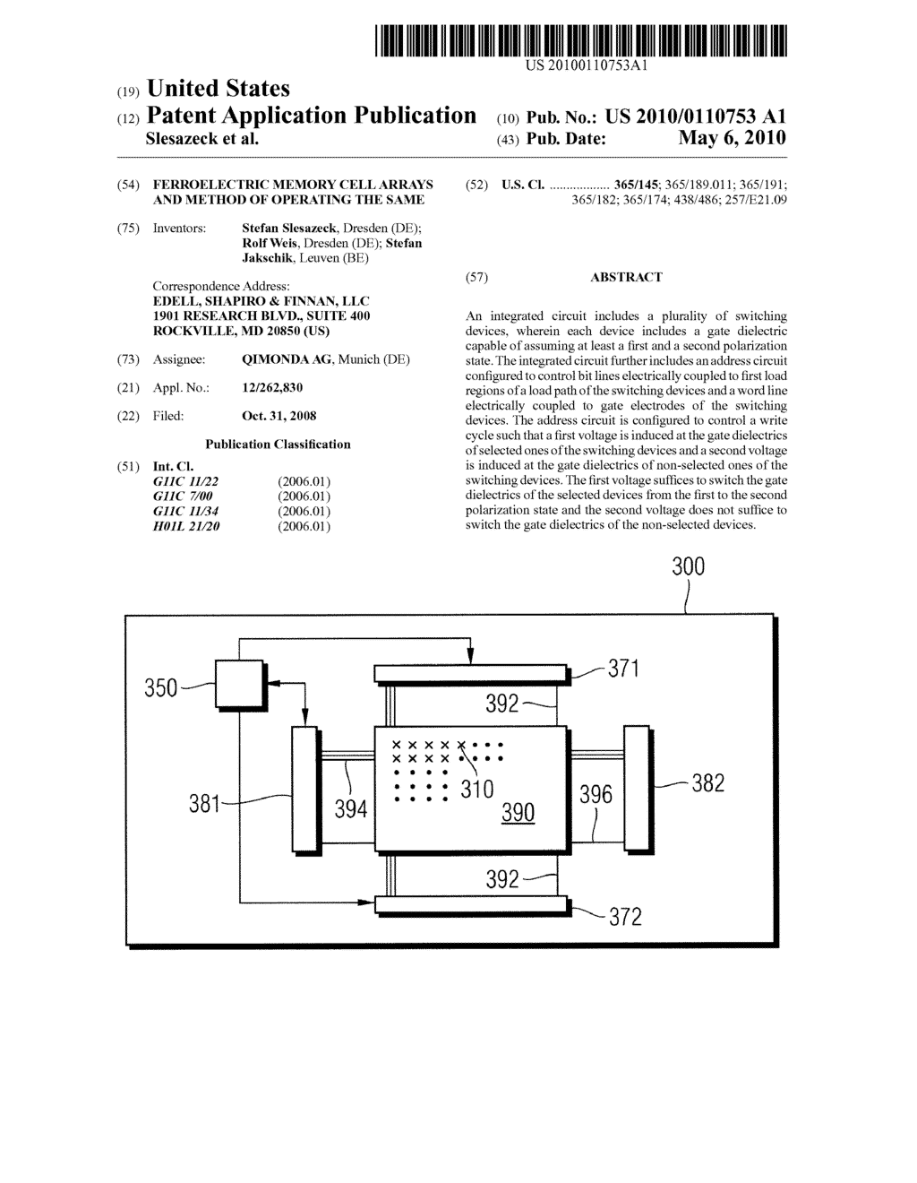 Ferroelectric Memory Cell Arrays and Method of Operating the Same - diagram, schematic, and image 01