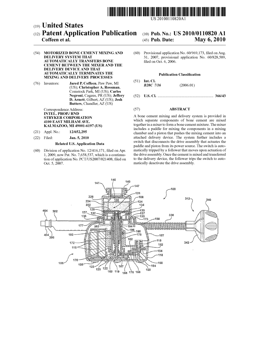 MOTORIZED BONE CEMENT MIXING AND DELIVERY SYSTEM THAT AUTOMATICALLY TRANSFERS BONE CEMENT BETWEEN THE MIXER AND THE DELIVERY DEVICE AND THAT AUTOMATICALLY TERMINATES THE MIXING AND DELIVERY PROCESSES - diagram, schematic, and image 01