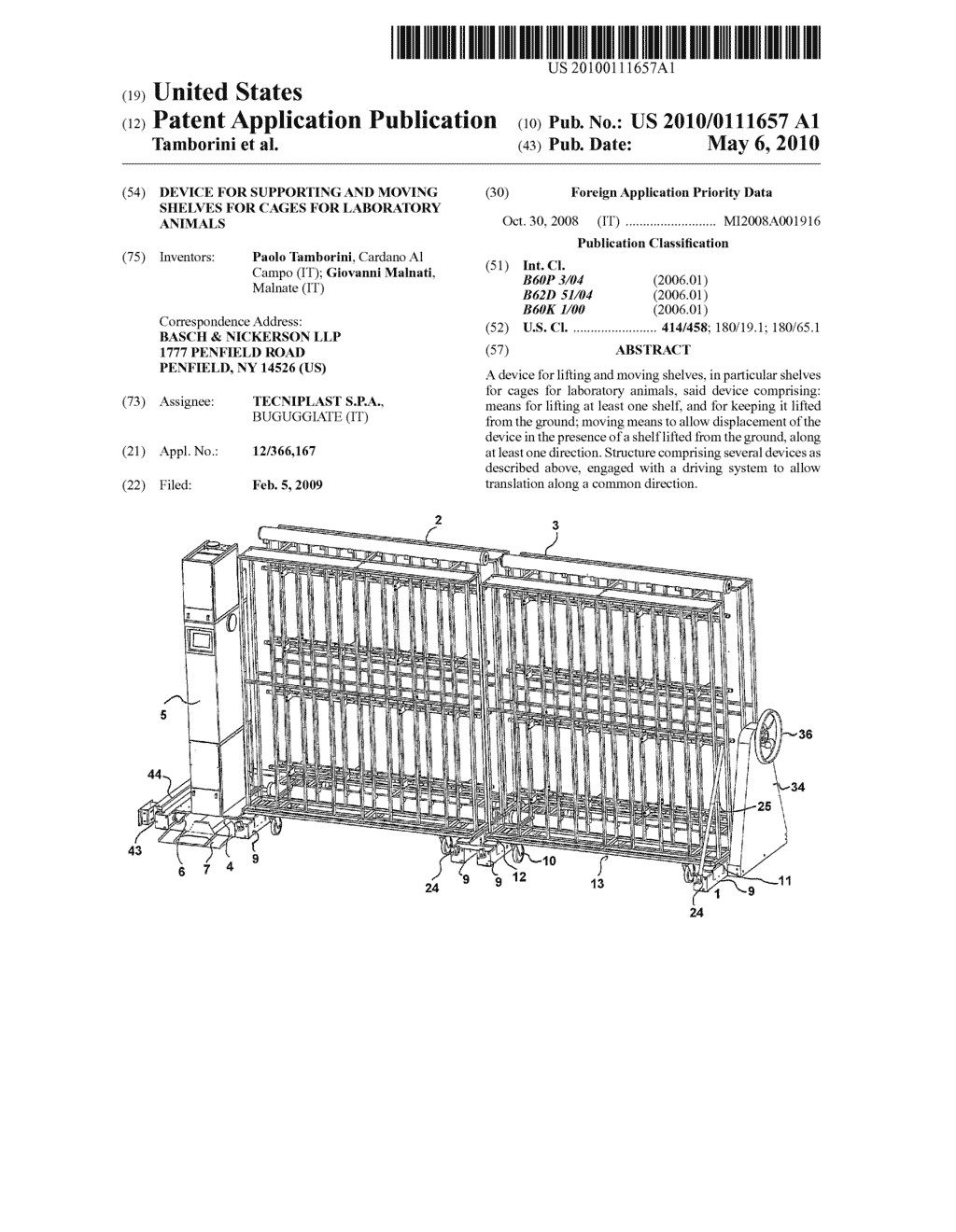 DEVICE FOR SUPPORTING AND MOVING SHELVES FOR CAGES FOR LABORATORY ANIMALS - diagram, schematic, and image 01