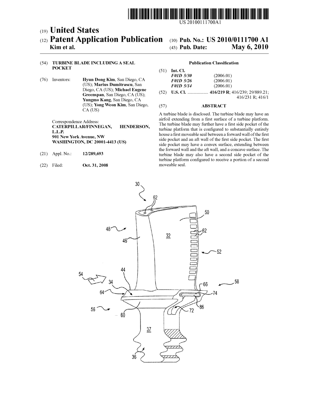 Turbine blade including a seal pocket - diagram, schematic, and image 01