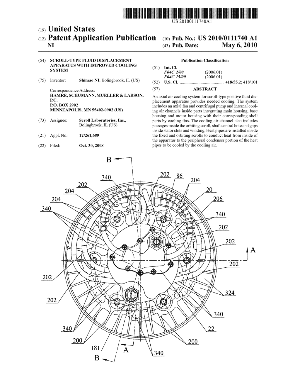 SCROLL-TYPE FLUID DISPLACEMENT APPARATUS WITH IMPROVED COOLING SYSTEM - diagram, schematic, and image 01