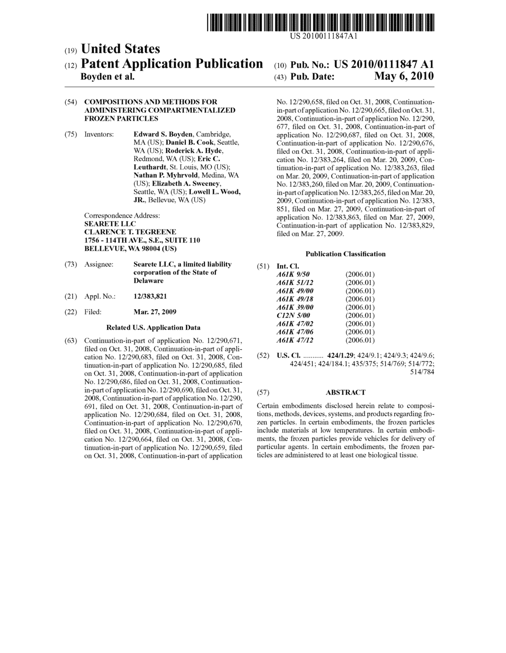 Compositions and methods for administering compartmentalized frozen particles - diagram, schematic, and image 01