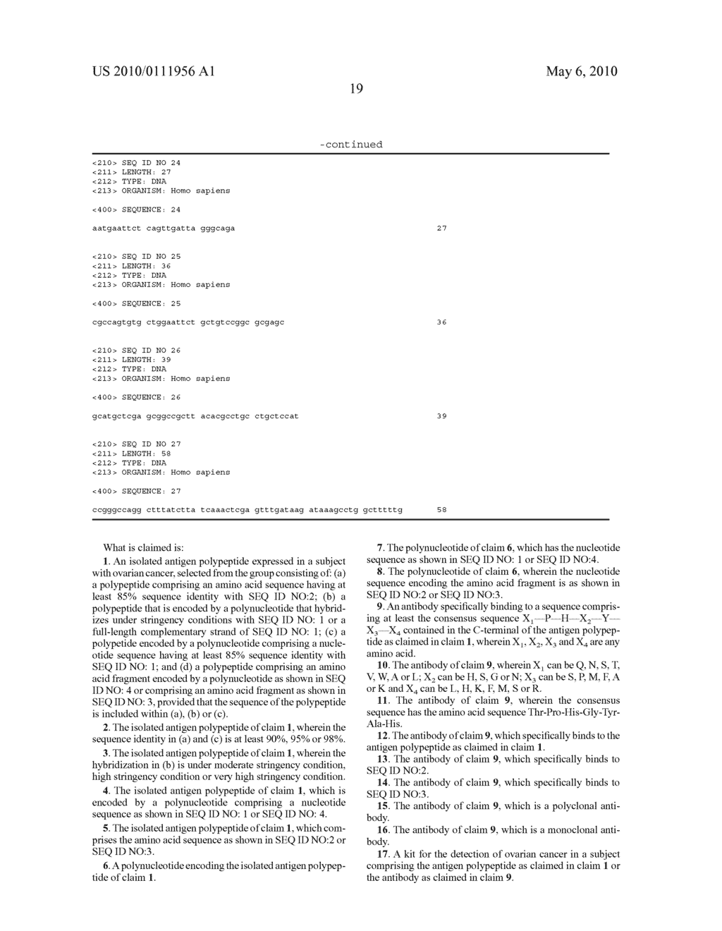  ANTIGEN POLYPEPTIDE FOR THE DIAGNOSIS AND/OR TREATMENT OF OVARIAN CANCER - diagram, schematic, and image 33