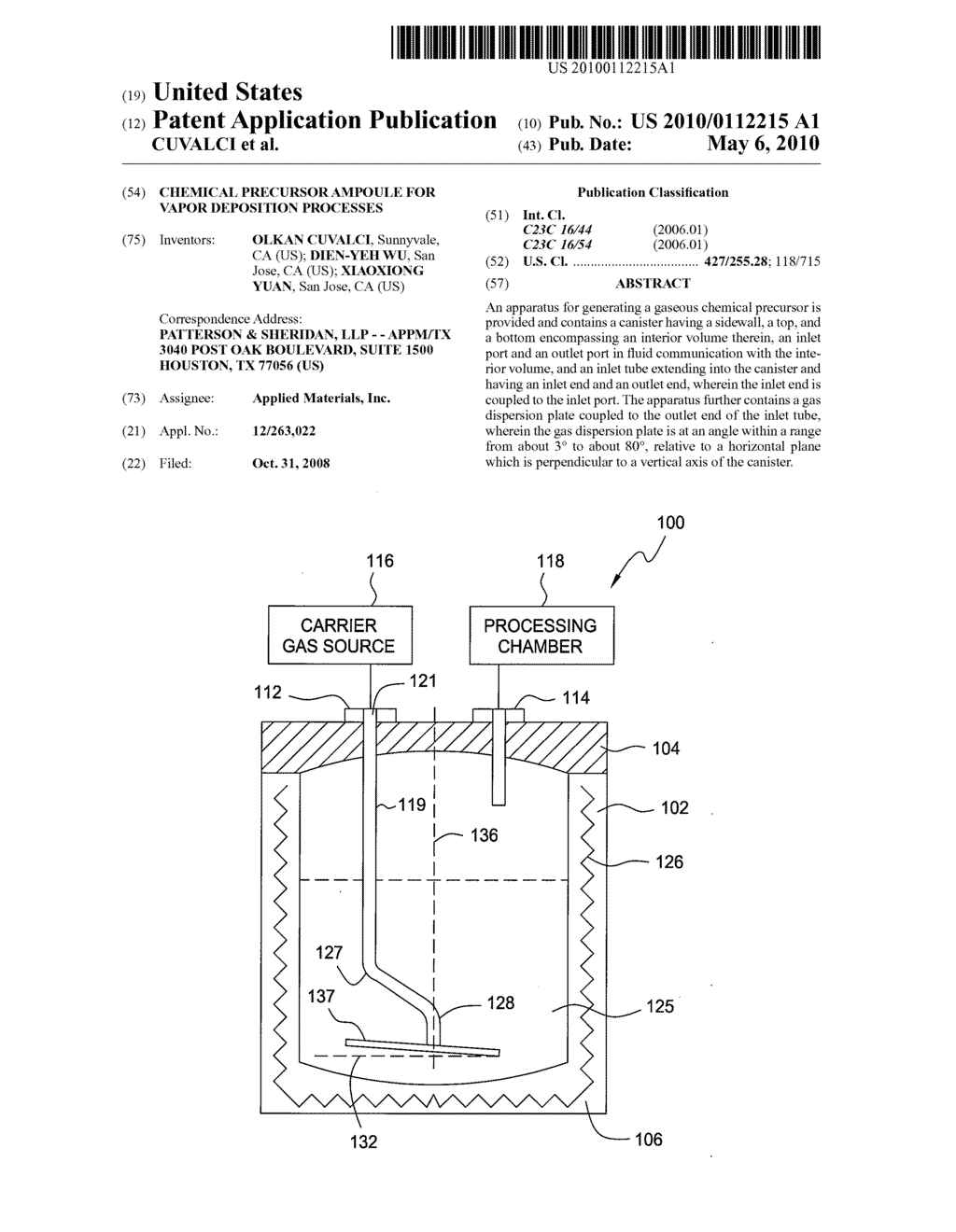 CHEMICAL PRECURSOR AMPOULE FOR VAPOR DEPOSITION PROCESSES - diagram, schematic, and image 01