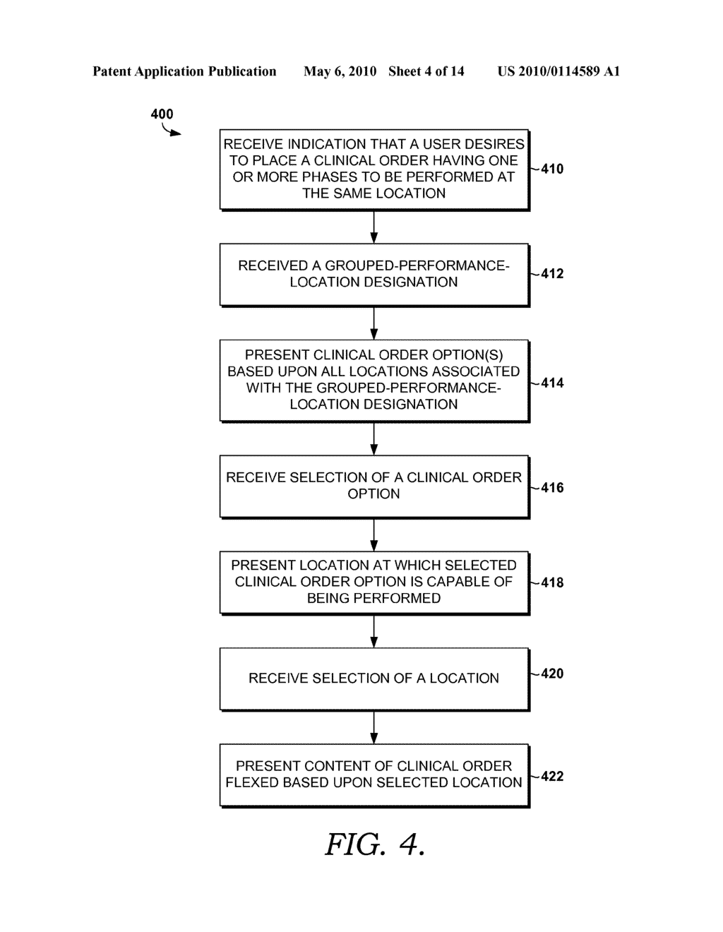 USER INTERFACE FOR PRESENTING CLINICAL ORDER CONTENT BASED UPON DESIGNATED PERFORMANCE LOCATION - diagram, schematic, and image 05