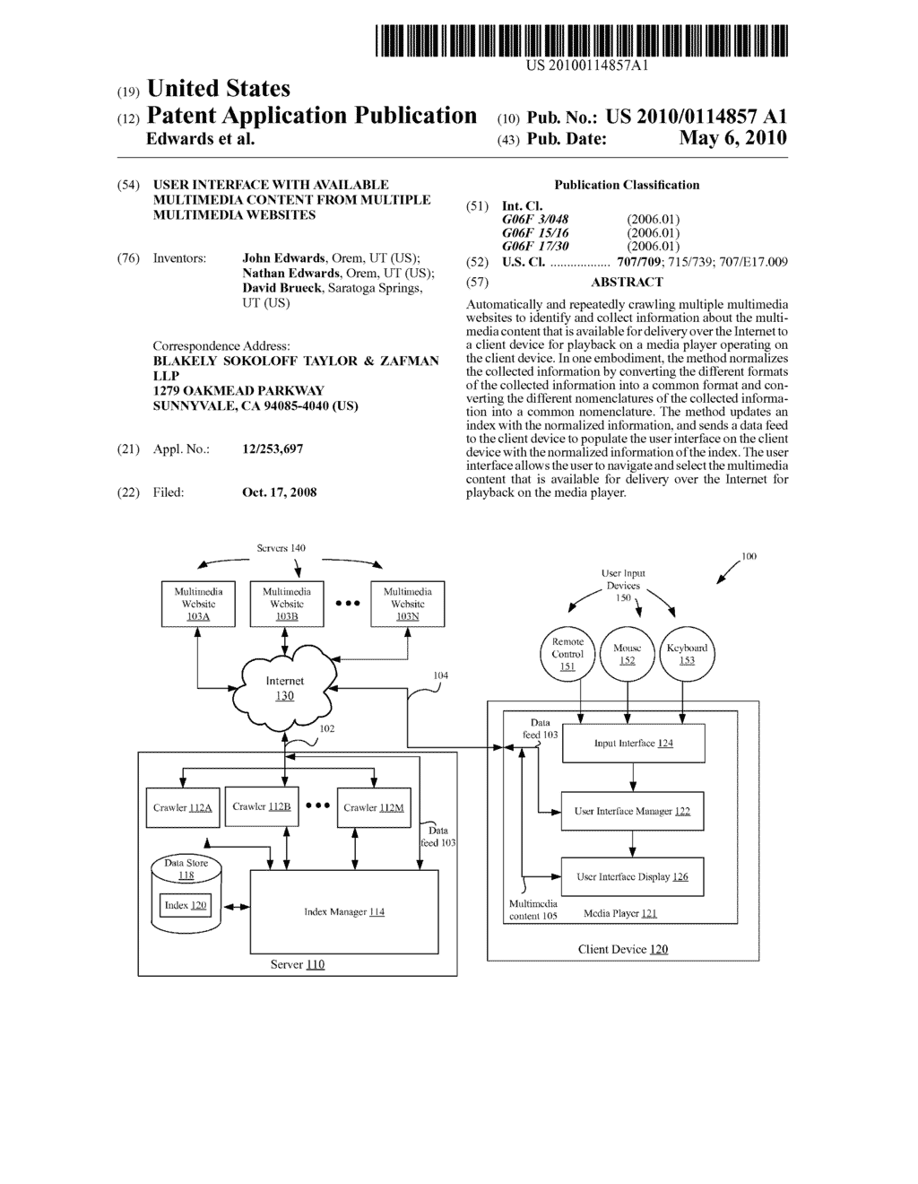 USER INTERFACE WITH AVAILABLE MULTIMEDIA CONTENT FROM MULTIPLE MULTIMEDIA WEBSITES - diagram, schematic, and image 01